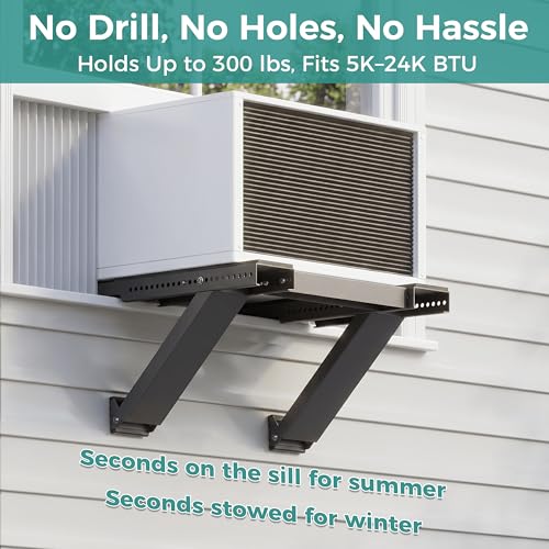 No-Drilling Window Air Conditioner Support Bracket - Black, Fits 17-41" Windows
