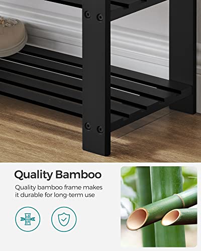 SONGMICS Bamboo Shoe Bench 3-Tier Shoe Rack with Padding - Ink Black + Slate Gray, 28.3W