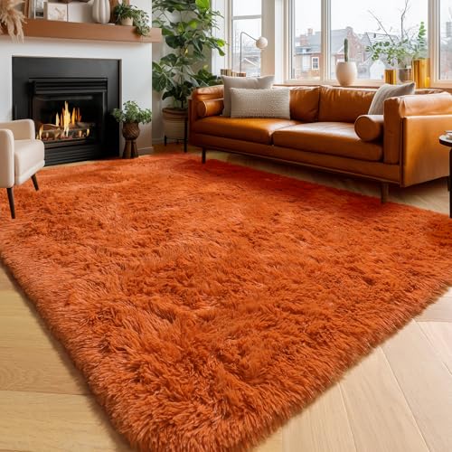 Amdrebio Burnt Orange Fall Fuzzy Shag Area Rug 5x7 - Kid & Living Room Decor