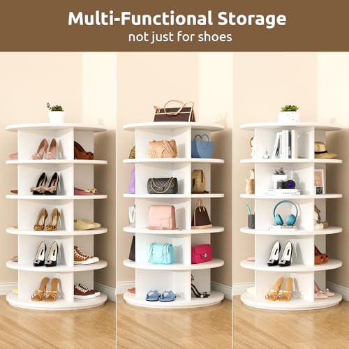 White 5-Tier Rotating Shoe Rack Organizer Tower for 20-24 Pairs, Space-Saving Closet Storage