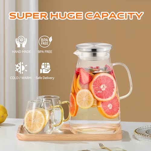 Aofmee 1 Gallon Glass Water Pitcher with Lid & Handle, Borosilicate Hot & Cold Beverage Jug