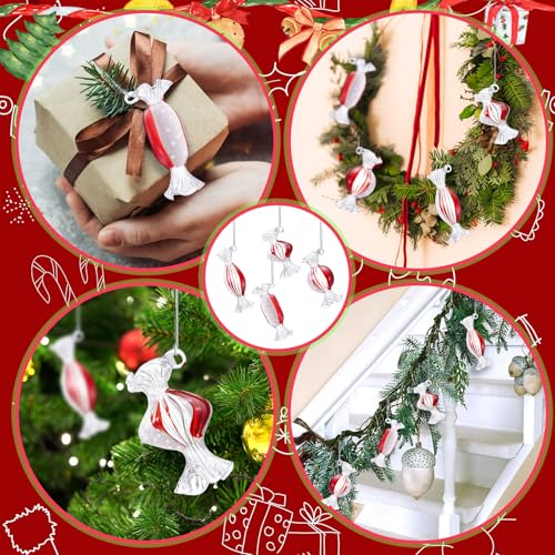 Syhood 12 Pack Glass Candy Ornaments Red White for Christmas Tree