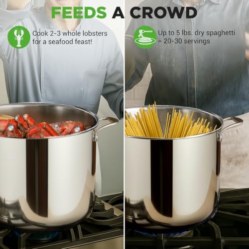 NutriChef 15-Quart Stainless Steel Stock Pot with Glass Lid, Induction Compatible