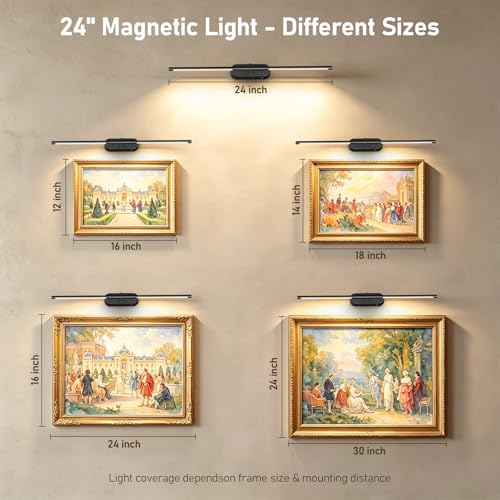 Black 24-Inch Rechargeable Wireless Picture Light for Artwork, Remote Control