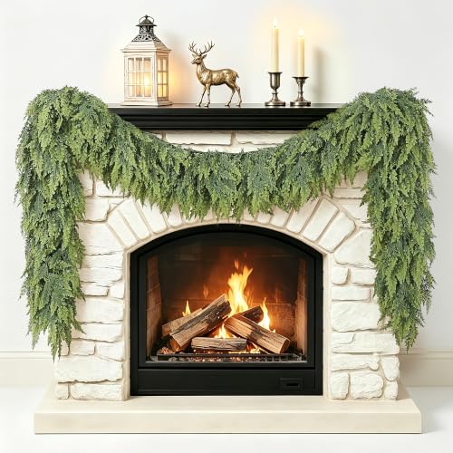 Dirnun 9ft Christmas Green Cedar Garland with Large Branches - 2 Pack