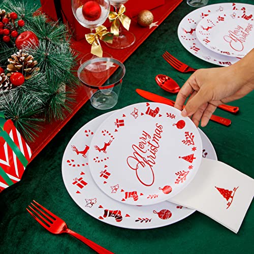 Liacere Red & White Disposable Christmas Plates Set - 175 pcs Party Tableware