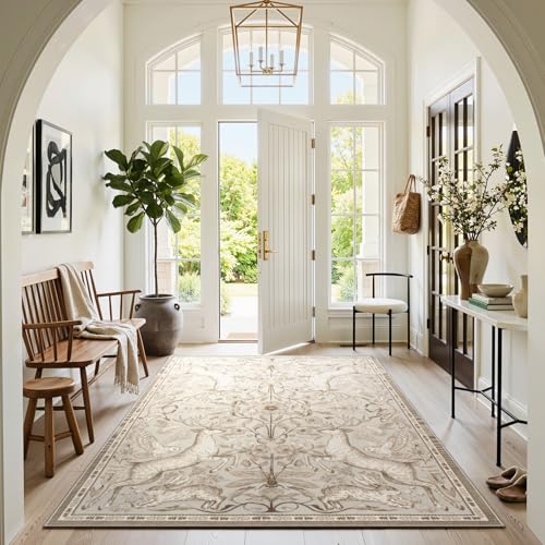 Lahome 6x9 Washable Area Rug for Living Room, Woodland Deer Boho