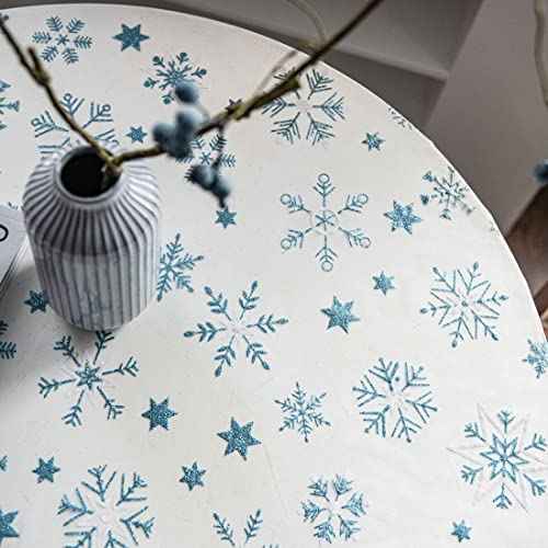 vctops Sparkling Snowflakes Lace Tablecloth Christmas Lace Table Cover Overlay for Party Wedding Kitchen Dining Home Decorations (Blue, 59"x59")