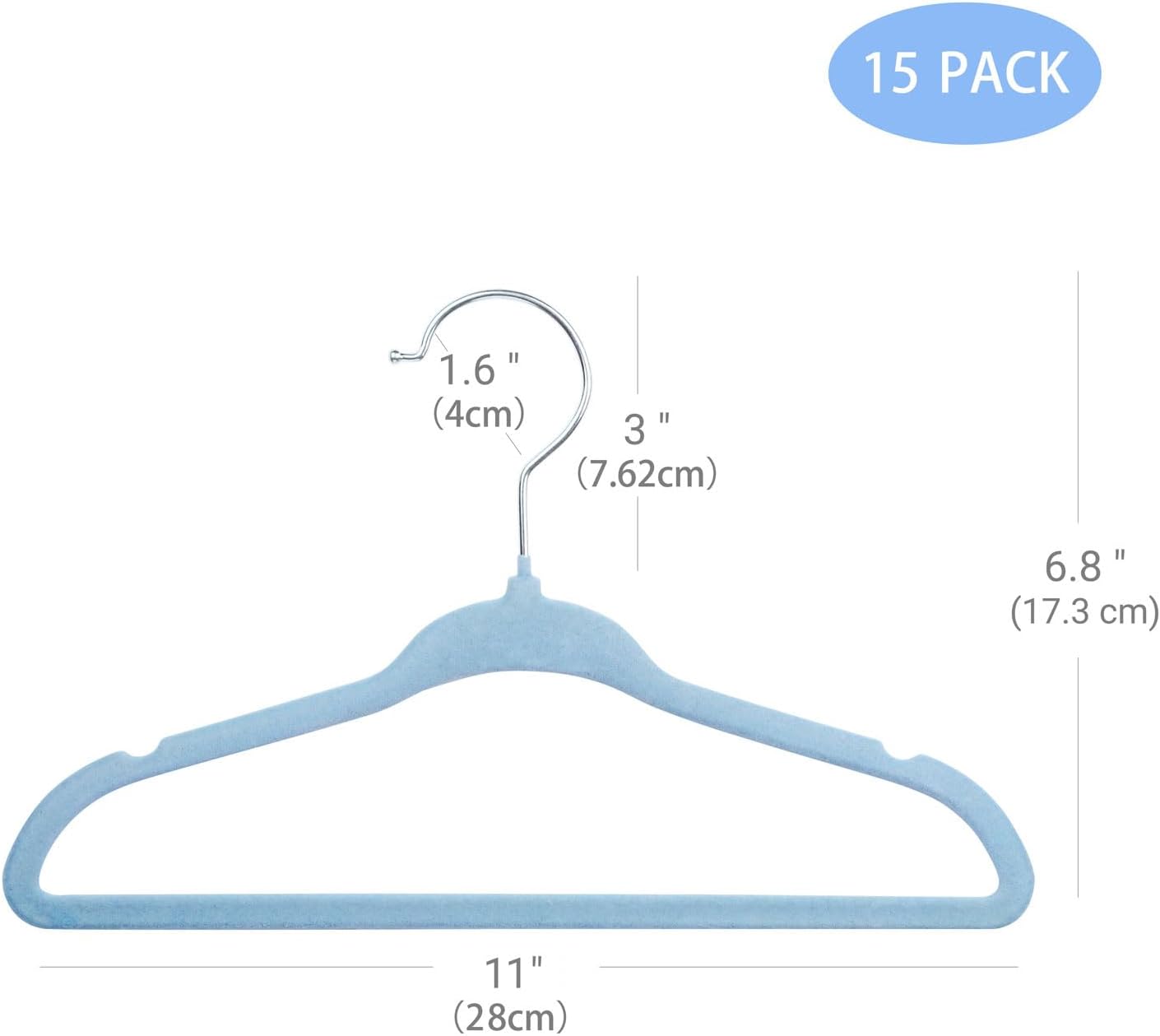 ManGotree Kids Velvet Clothes Hangers - Non-Slip Space-Saving Design | 15-Pack in Blue