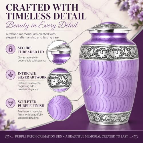Set of 6 Purple Cremation & Funeral Urns for Ashes Women Men -