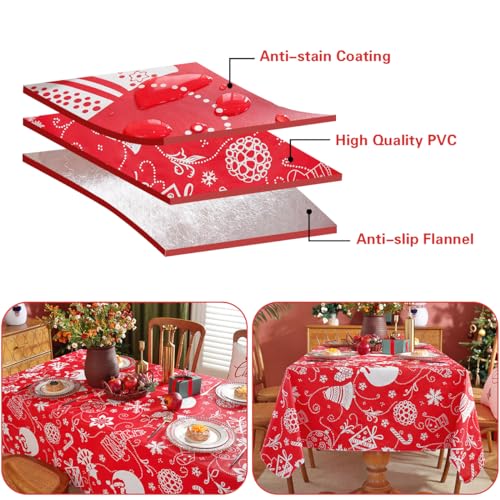 SASTYBALE Christmas Waterproof Vinyl Rectangle Tablecloth 60x120 Inches Red