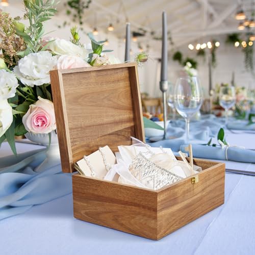 DRASTAR Large Acacia Wooden Keepsake Box with Lock – Memory & Photo Storage