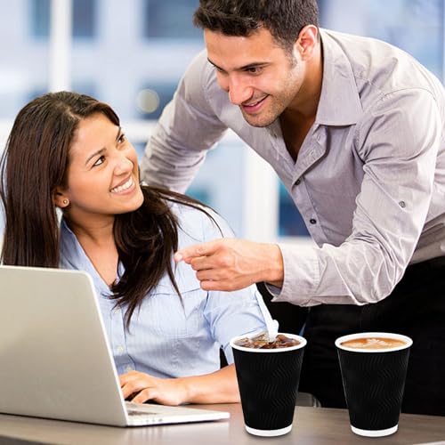 Black Disposable Coffee Cups 12 oz Pack of 500 - No Lids, Insulated Paper