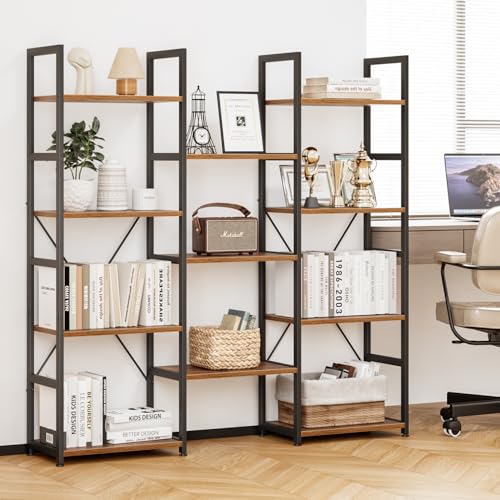 Vintage 4-Tier Bookshelf with 11 Adjustable Shelves - Triple Column Storage