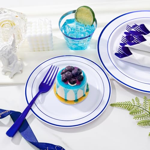 Blue Plastic Dinnerware Set for 50 Guests - 350 Pieces, Includes Plates Cups Utensils Napkins - Variation of THIS listing