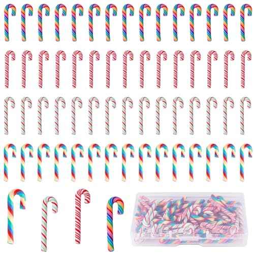 60pcs Mini Christmas Candy Decorations, Christmas Miniatures for Crafts Faux Candy Canes Xmas Candy for Crafts Ornaments Soft Clay Candy Canes for Tree Hanging DIY Crafts Party Decor
