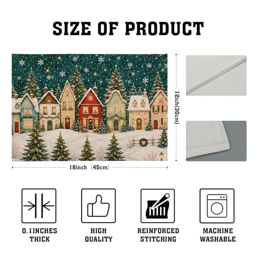 Giwawa Xmas Village House Placemats Set of 4 12x18 Inch Linen Winter Snowflake Decor