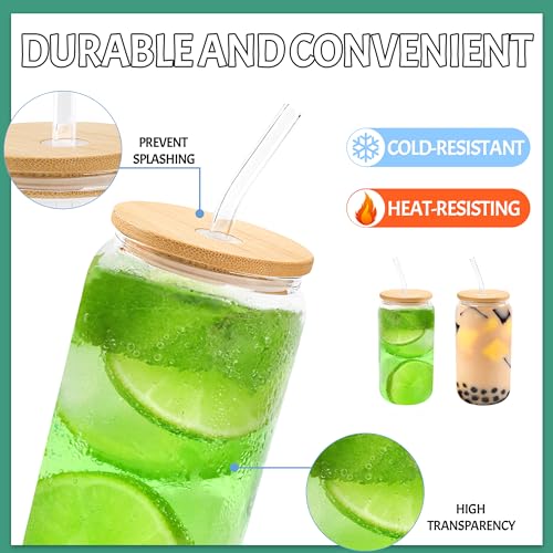 16 oz Glass Cups with Bamboo Lids & Straws Bulk - 20 Pack