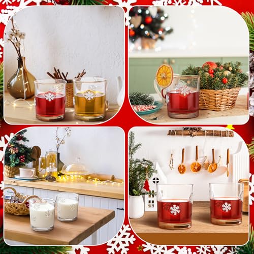 Bokon 14 oz Snowflake Glass Cups - 2 Pack Clear Snowflake Drinking Glasses