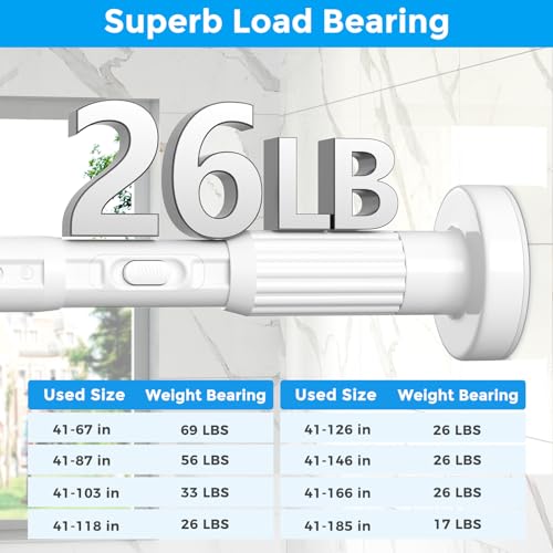 41-146 Inch Heavy Duty Tension Curtain Rod Set - White, One-Click Extension