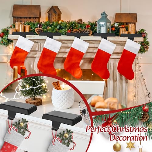 Palonu Black Stocking Holders 2 Pack Heavy Duty Mantle Hooks Non-Slip Christmas Decor