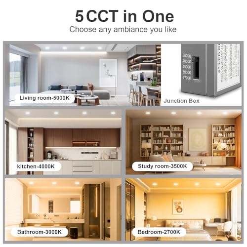 CHARKEE 24-Pack 6 Inch LED Recessed Ceiling Lights with 5 CCT Options, Ultra-Thin Canless Design