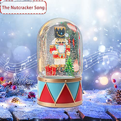 MUMTOP Nutcracker Snow Globe with Music & Lights, Swirling Glitter Christmas Decor