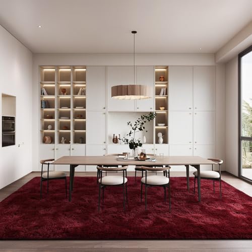 Wine Red 6x9 Plush Burgundy Area Rug - FALARK Soft Non-Slip Shag Carpet
