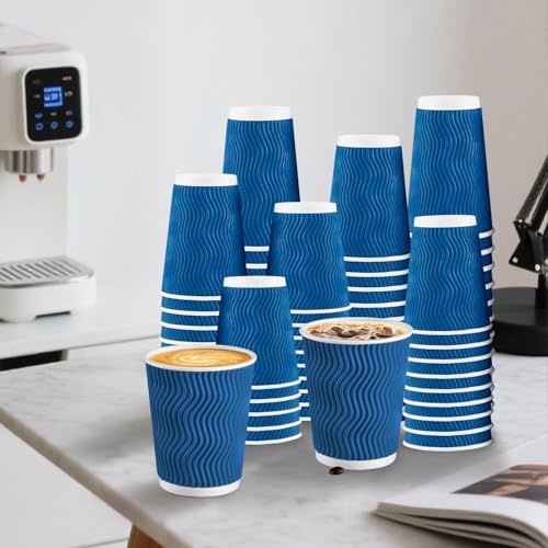 Navy 12 oz Disposable Paper Coffee Cups - 120 Pack Insulated & Heat-Resistant