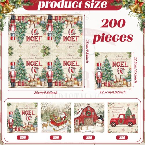 Jainless 200 Pcs Christmas Napkins 4 Styles Nutcracker Santa Snowmen 2-Ply Guest Paper Napkins