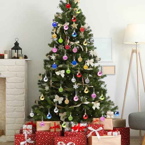 24PCS Mini Red Christmas Ornaments Balls, 1.2 Inch Small Shatterproof Red Christmas Ornaments Hanging Ball, 4 Style Plastic Tree Balls for Xmas Decor, Wedding, Birthday Party Favors