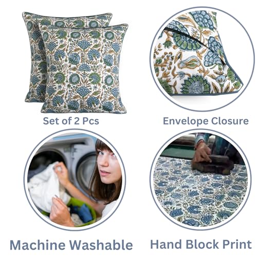 Asparagus Green Cotton Pillow Cover 18x18 Inch Set of 2 - Modern Farmhouse & Boho Style