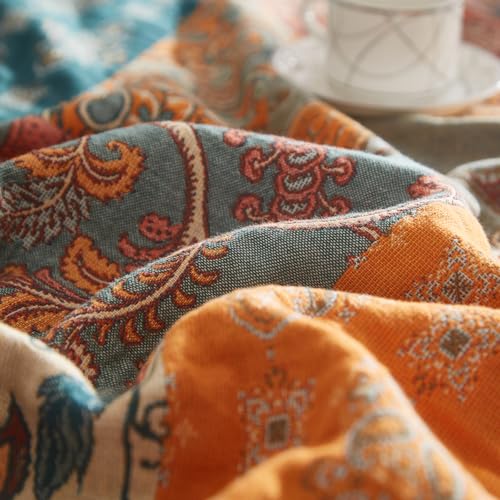 Boho Patchwork Throw Blanket - 100% Cotton Floral Woven Quilt Twin 60x80 - Bailix
