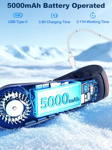 FYALLASO Dark Blue Neck Cooling Fan, Hands-Free Wearable Personal Cooler with 3 Motors & LED Display