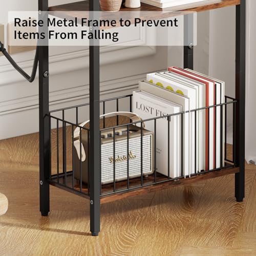 HavenlyYouth Floor Lamp with Table & Storage Baskets, Adjustable LED Nightstand