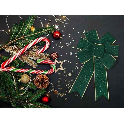 2 Pieces Christmas Green Velvet Bows for Wreath, Xmas Wreath Bows Winter Holiday Craft Tree Topper Bows for Front Door Christmas Party Decorations