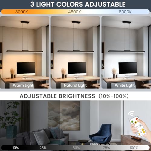 Rechargeable LED Pendant Light with Remote - 39.4" Black Kitchen Island Lighting