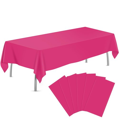 Hot Pink 6 Pack Plastic Table Cloth 54" x 108", Disposable Tablecloths Rectangle Table Cover, Plastic Tablecloths for Parties