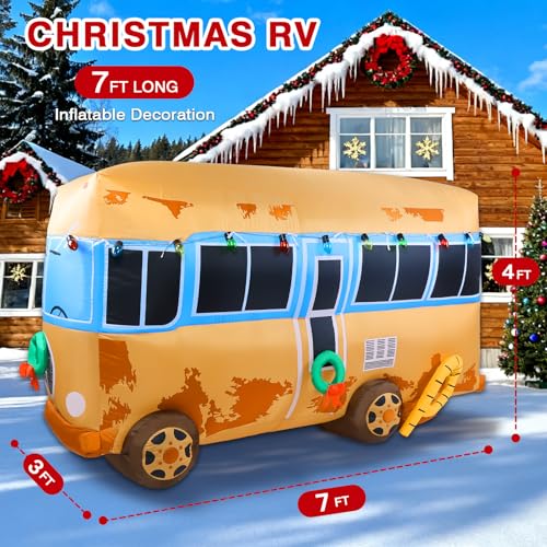 7FT Outdoor Inflatable Christmas RV Decoration with LED Lights - Yard Holiday Decor