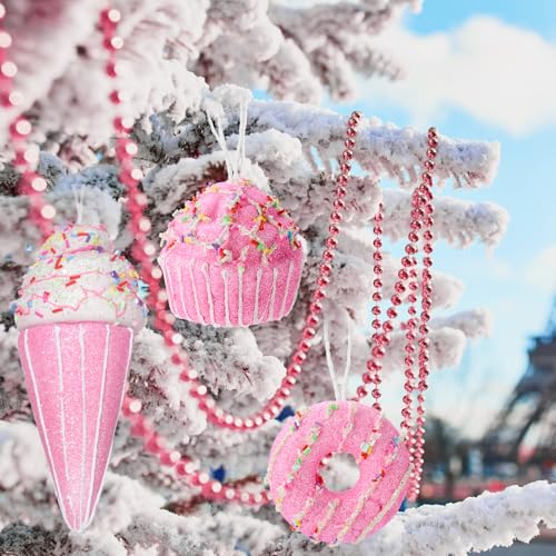 Gejoy Pink Donuts, Cupcakes & Ice Cream Decor Ornaments 19 Pcs – Xmas Foam Set (Pink Variation)