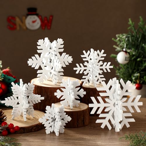 Maitys White 12-Piece Winter Wooden Snowflake Decor Set - 3D Holiday Centerpieces