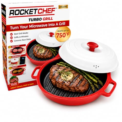 Turbo Grill Deluxe Microwave Grill Pan with Vented Lid - Red, Variations Included