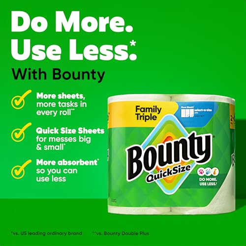 Bounty Quick-Size Paper Towels - Family Triple Rolls (8 Packs, 141 Sheets) - White, Super Absorbent
