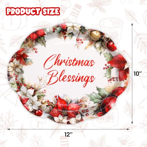Fancy Land 24-Pack Christmas Oval Plates 10x12, Disposable Holiday Dinnerware