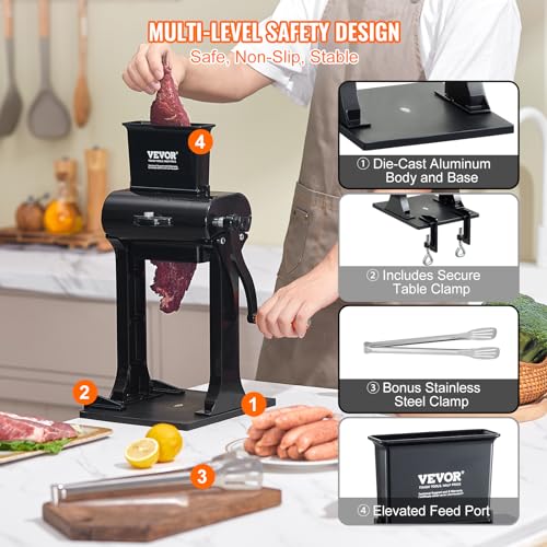 Heavy Duty Stainless Steel Meat Tenderizer Machine - 5.8" Feed Port, Manual Kitchen Tool