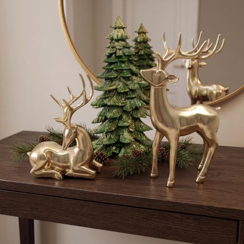 LTXHOMMO Christmas Reindeer Figurine Set of 3 - Gold Standing Holiday Decor