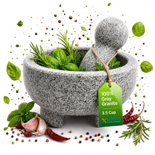 UMIEN 8-Inch Granite Mortar and Pestle Set - 3.5-Cup Capacity, Grey, Molcajete