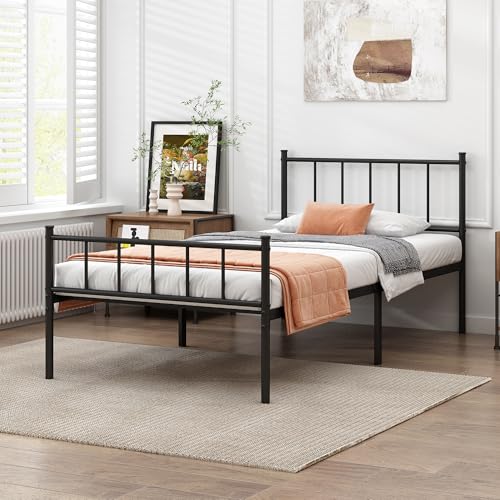 Twin Metal Bed Frame Black - Steel Slat Support, Noise-Free, Easy Assembly
