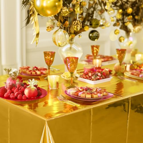 Just Shimmer Golden Foil Tablecloth 54x72 Inch Wedding Party Decor - Variation: Golden / 1