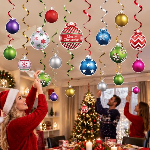 50 Pcs Christmas Ceiling Hanging Decorations Foil Swirls & Balls Set